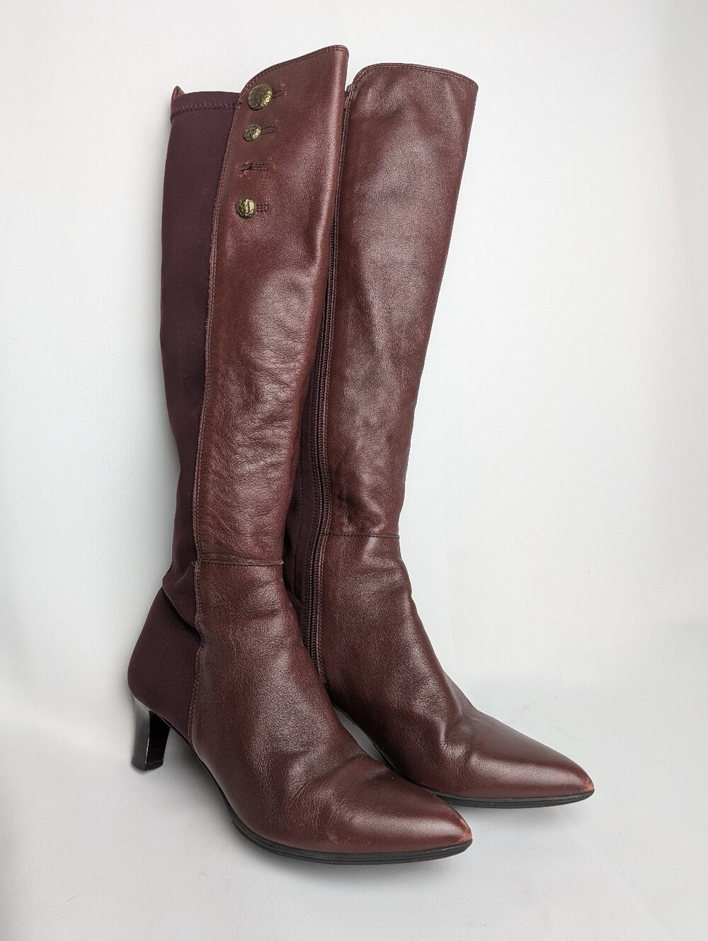 HISPANITAS Burgundy Leather Women Boots Small Kitten Heel Size 37 = 6.5, 7 US